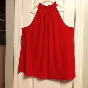 Cato Red High Neck Halter Neckline Sleeveless Top 26/28W Small Cutouts  Summer